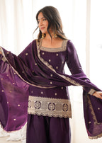 Purple Embroidery Sequence Dori And Jari Work Farsi Salwar Suit Set