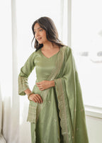 Bottle Green Roman Silk Farsi Suit Set