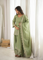 Bottle Green Roman Silk Farsi Suit Set