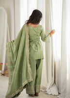 Bottle Green Roman Silk Farsi Suit Set