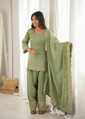 Bottle Green Roman Silk Farsi Suit Set