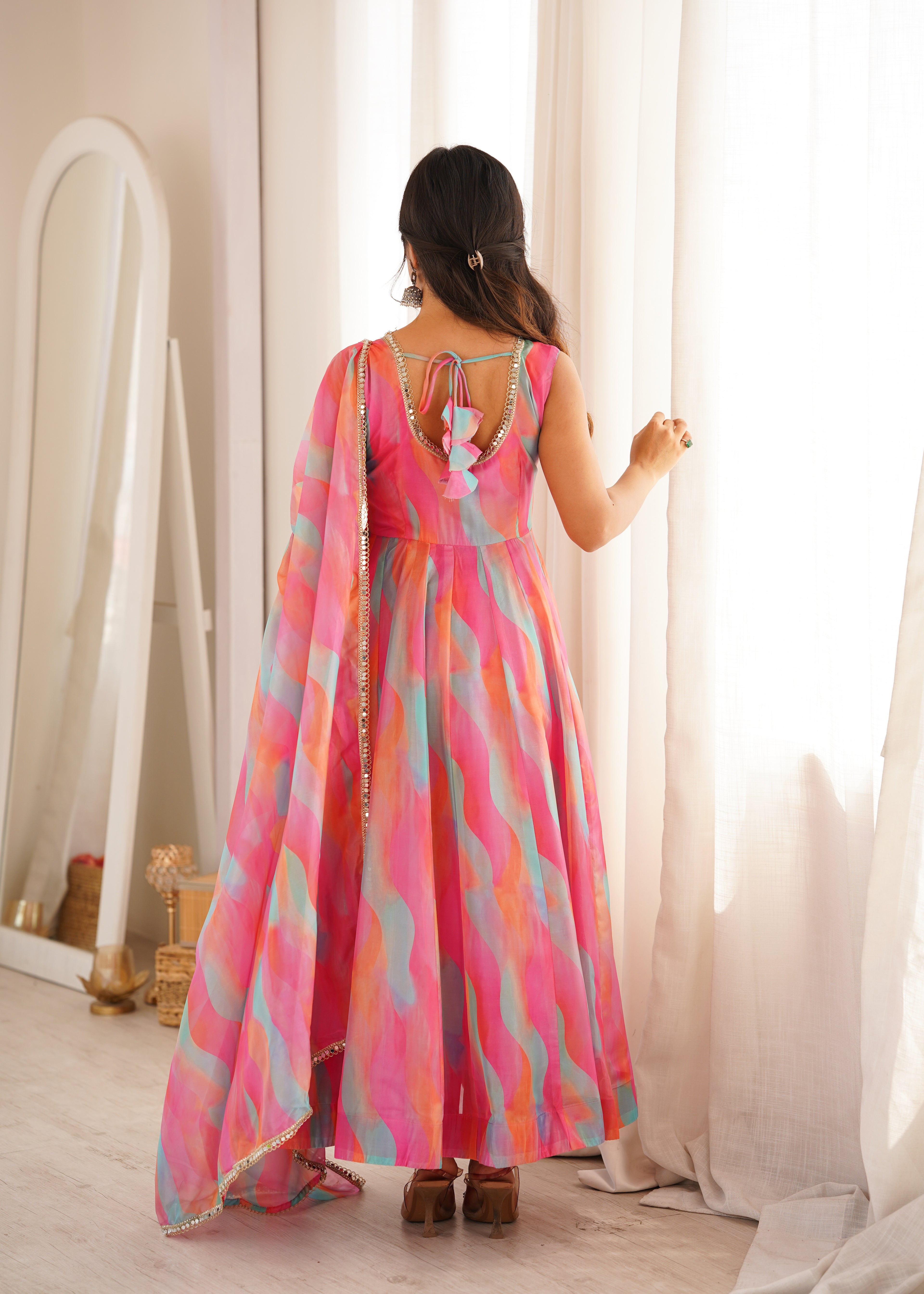 Pink Rainbow Organza Suit Set