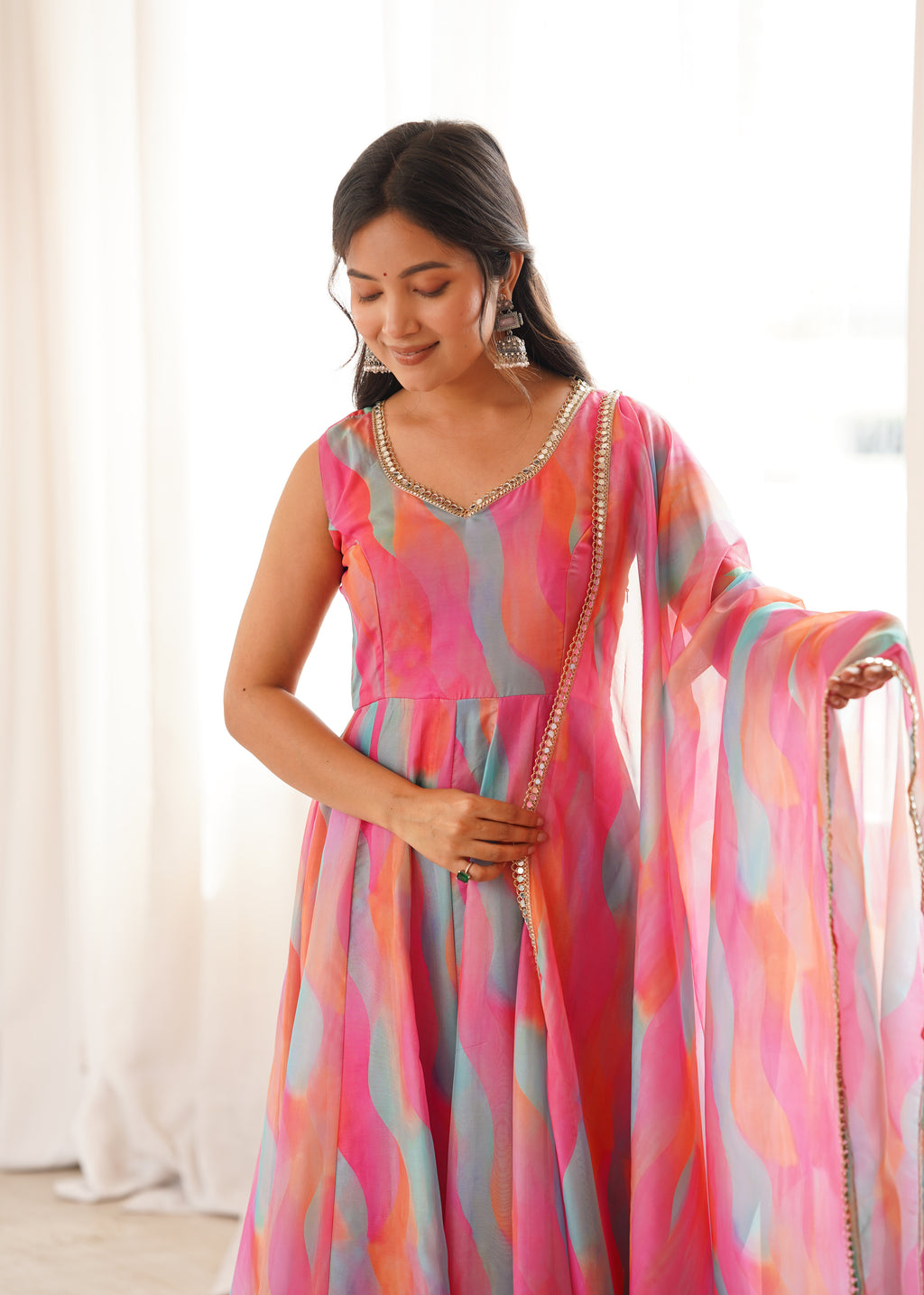Pink Rainbow Organza Suit Set