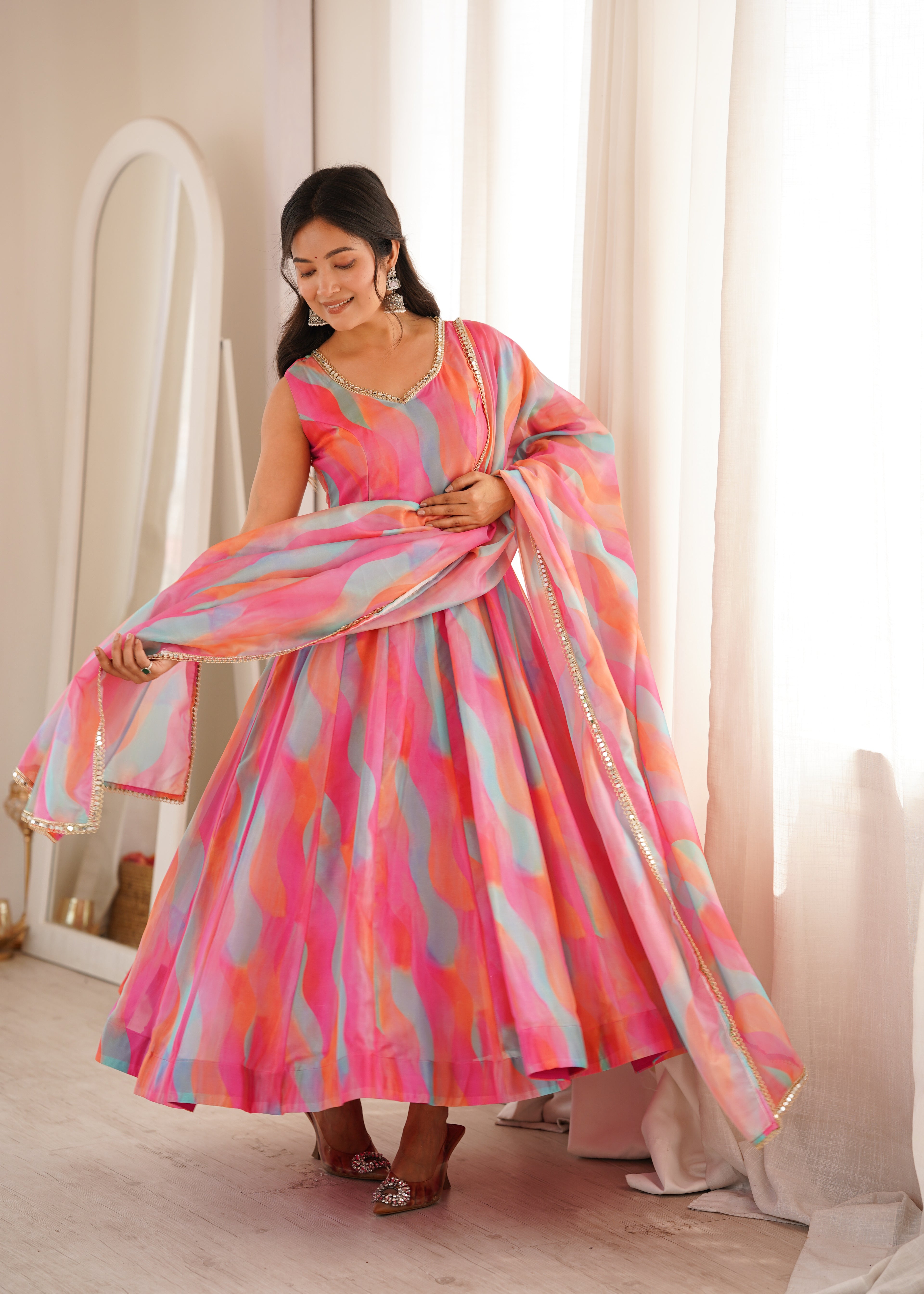 Pink Rainbow Organza Suit Set