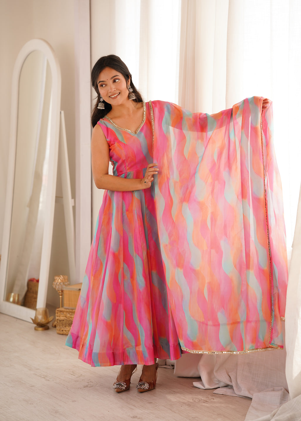 Pink Rainbow Organza Suit Set