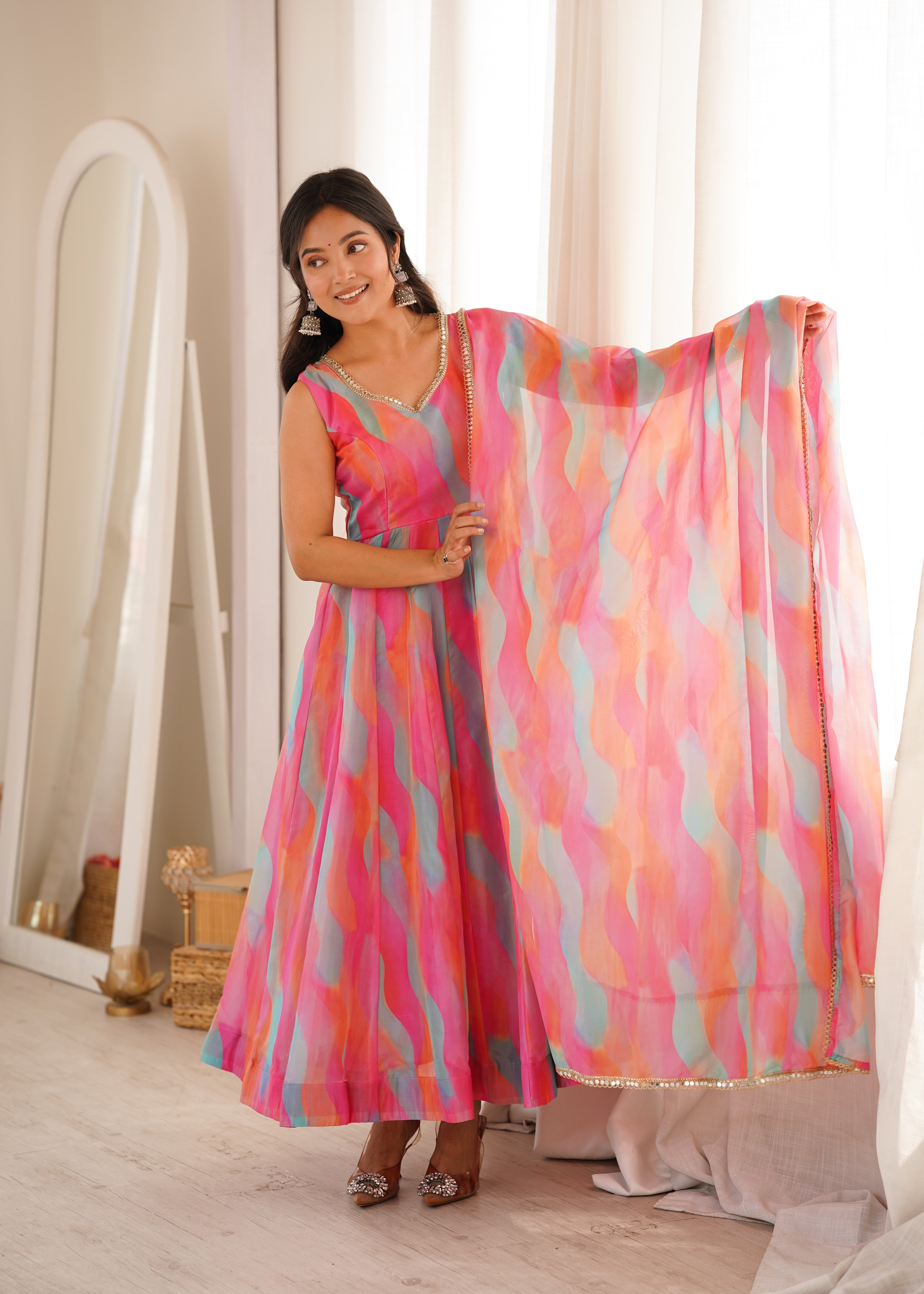 Pink Rainbow Organza Suit Set