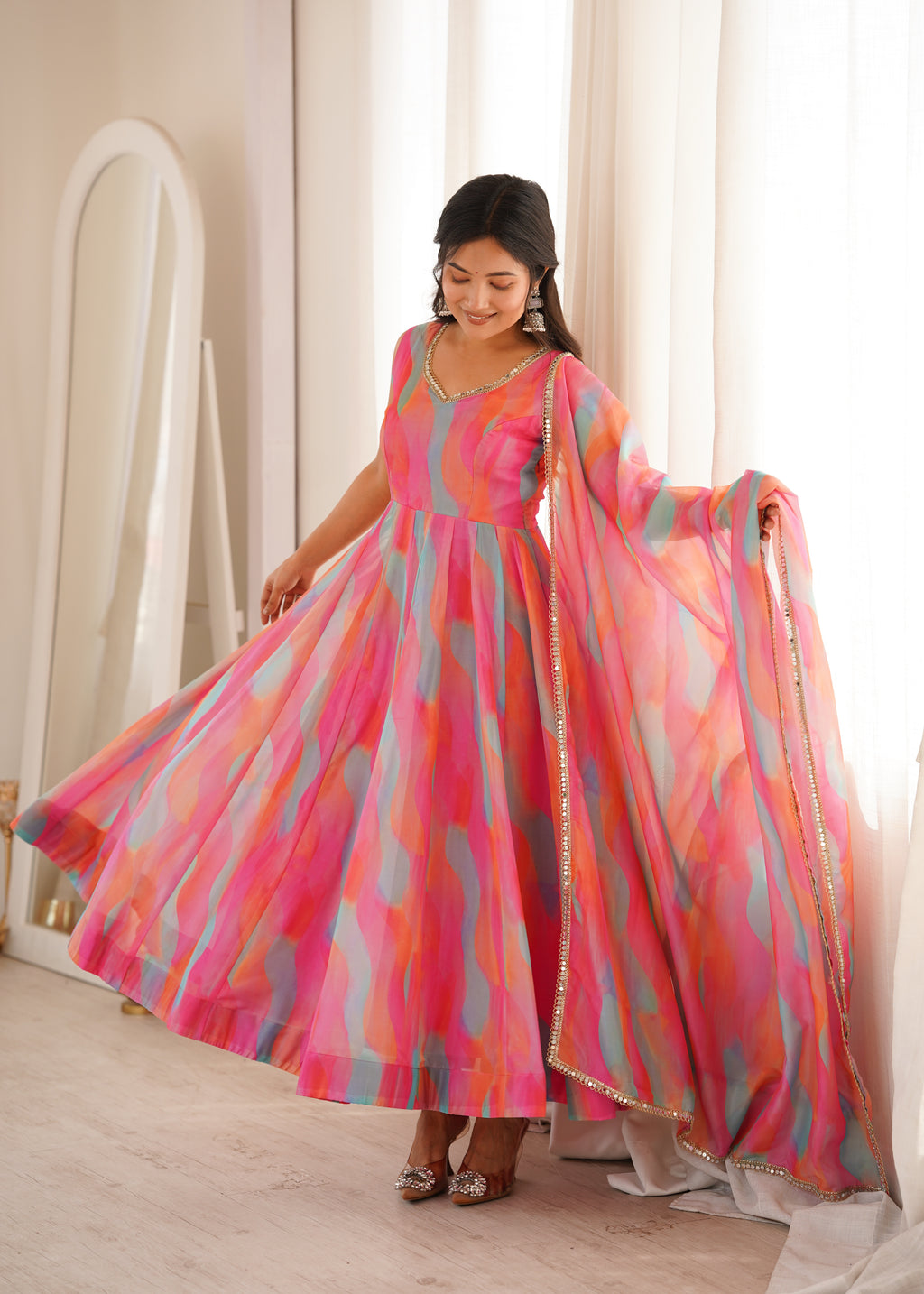 Pink Rainbow Organza Suit Set