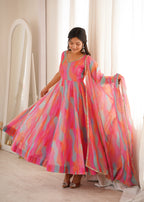 Pink Rainbow Organza Suit Set