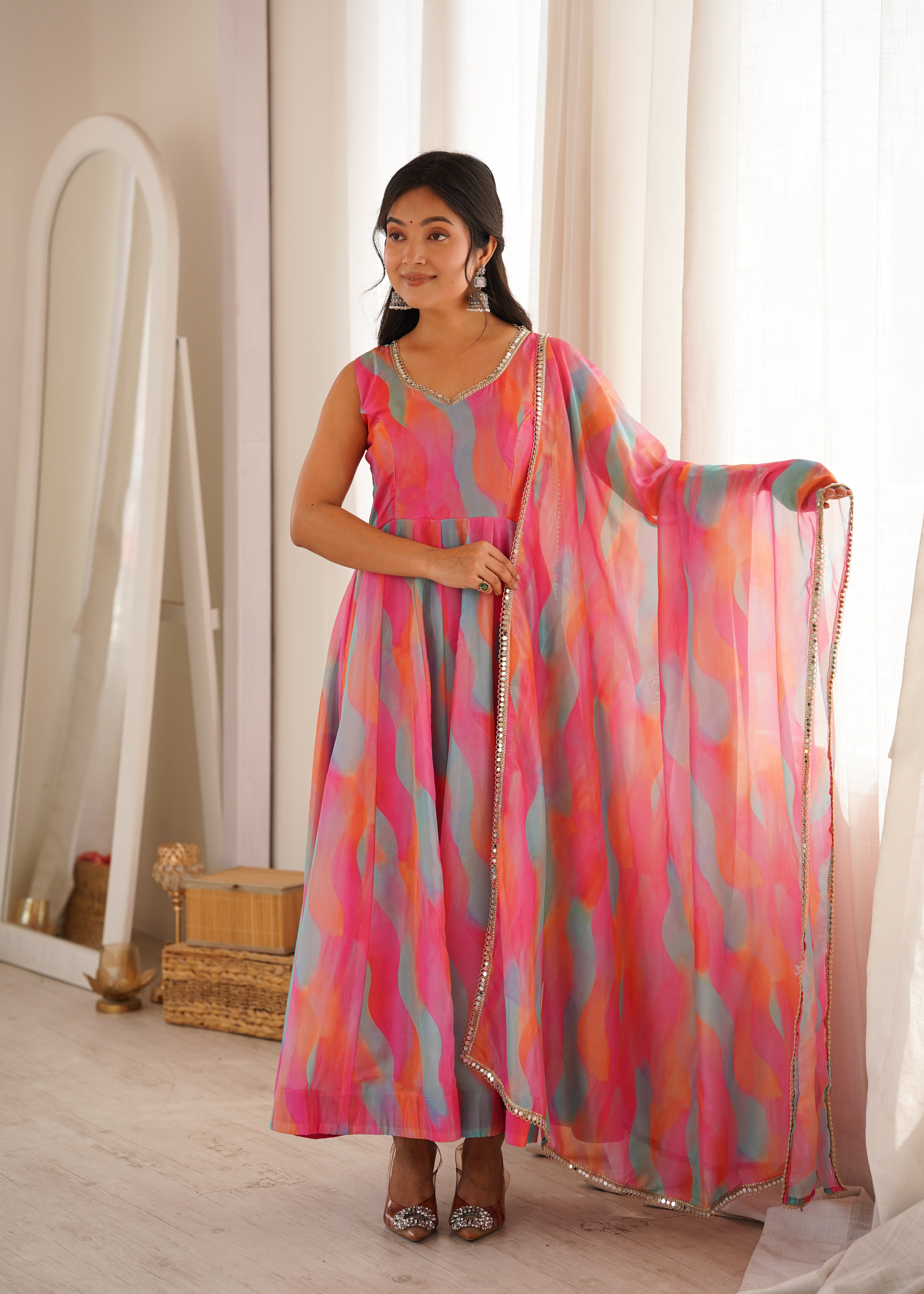 Pink Rainbow Organza Suit Set