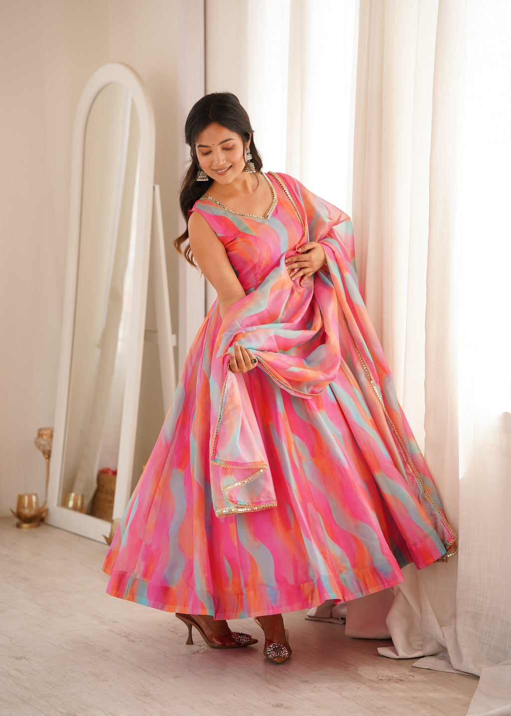 Pink Rainbow Organza Suit Set