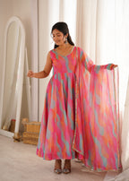 Pink Rainbow Organza Suit Set