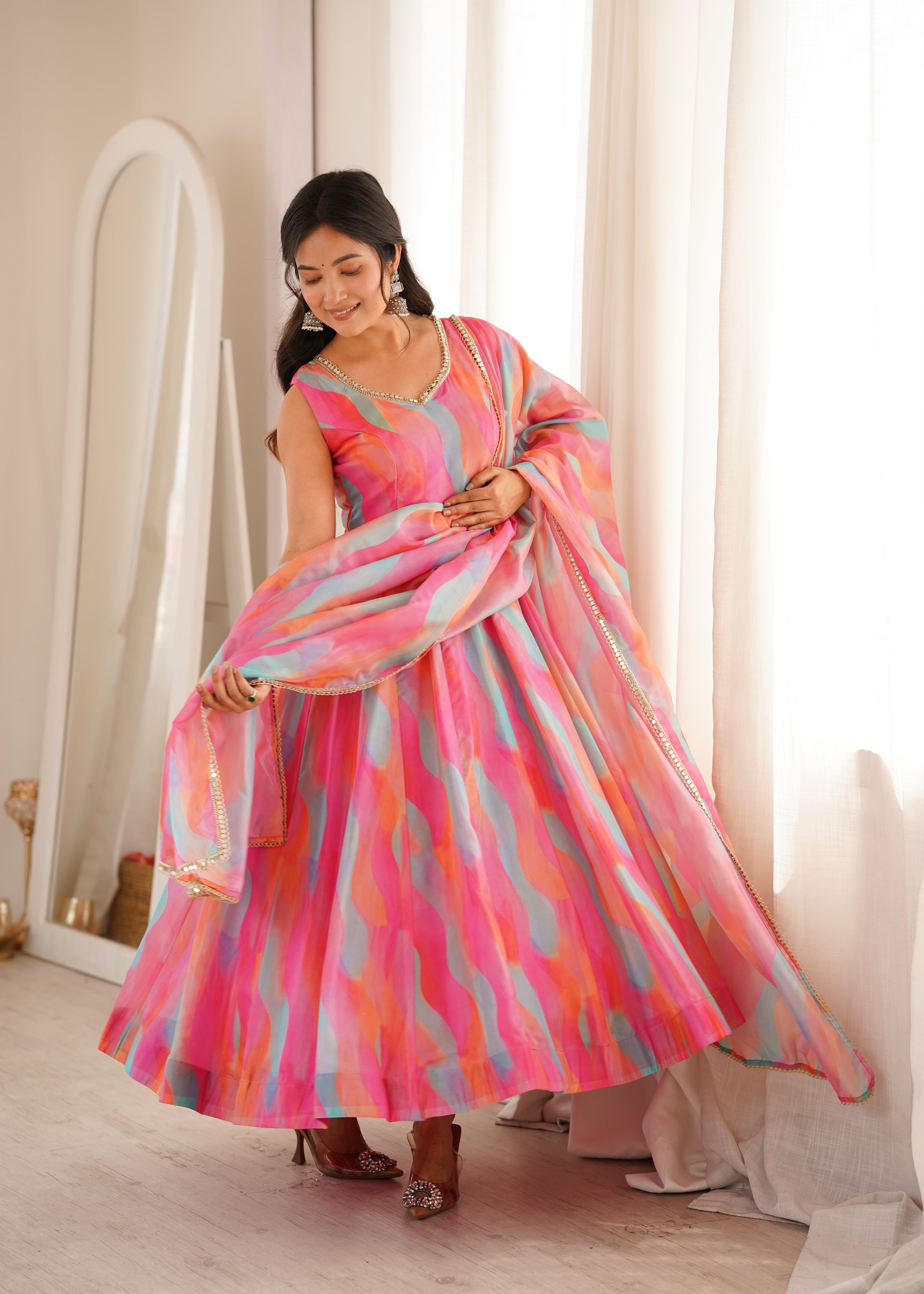 Pink Rainbow Organza Suit Set