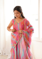 Pink Rainbow Organza Suit Set
