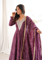 Purple Bandhani Real Mirror Work Suit Set