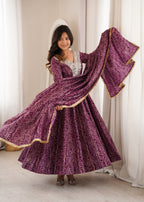 Purple Bandhani Real Mirror Work Suit Set