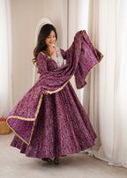 Purple Bandhani Real Mirror Work Suit Set