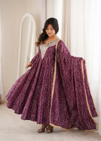 Purple Bandhani Real Mirror Work Suit Set