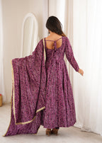 Purple Bandhani Real Mirror Work Suit Set