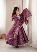 Purple Bandhani Real Mirror Work Suit Set