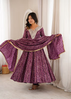 Purple Bandhani Real Mirror Work Suit Set