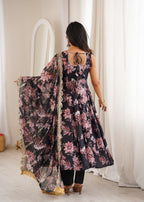 Black Organza Floral Embroidery Sequence Work Suit Set