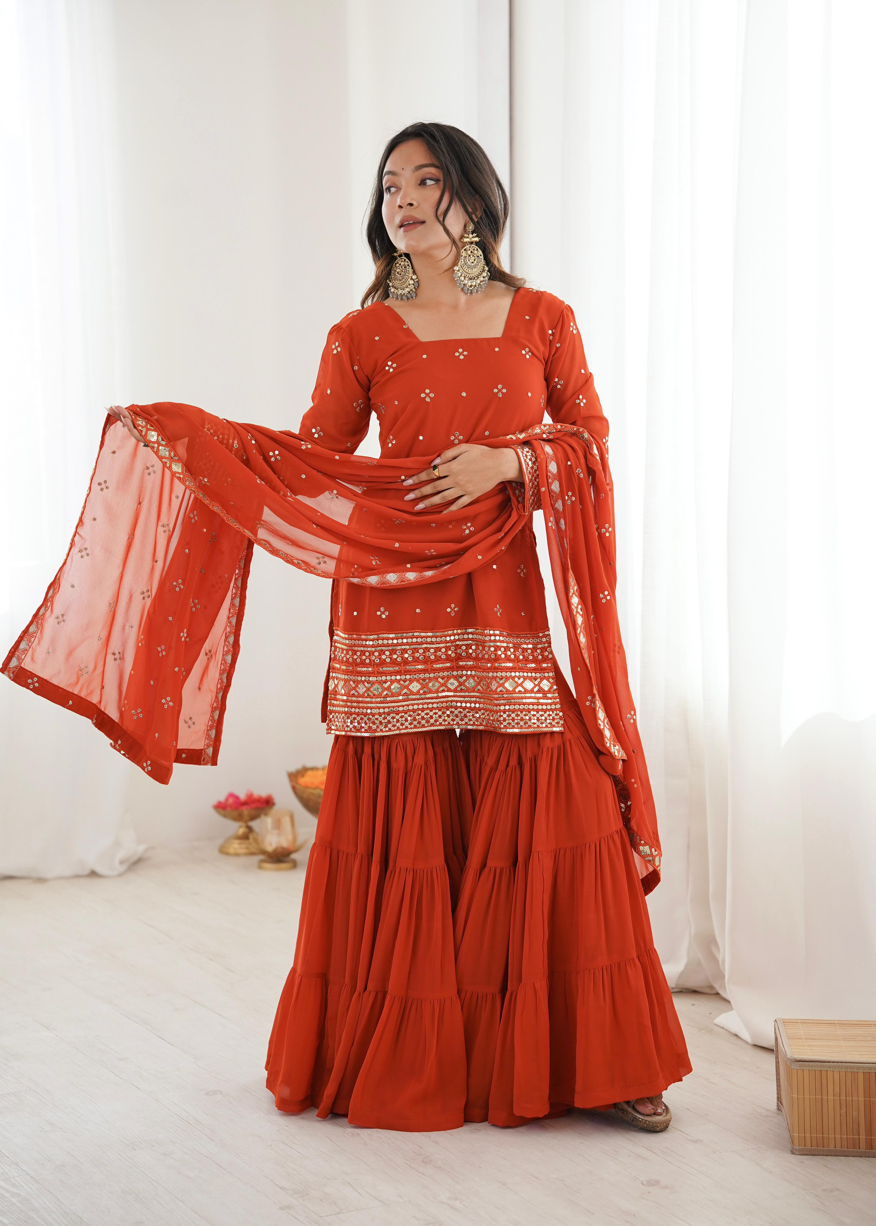 Fanta Georgette With Embroidery Sequence Sharara Set