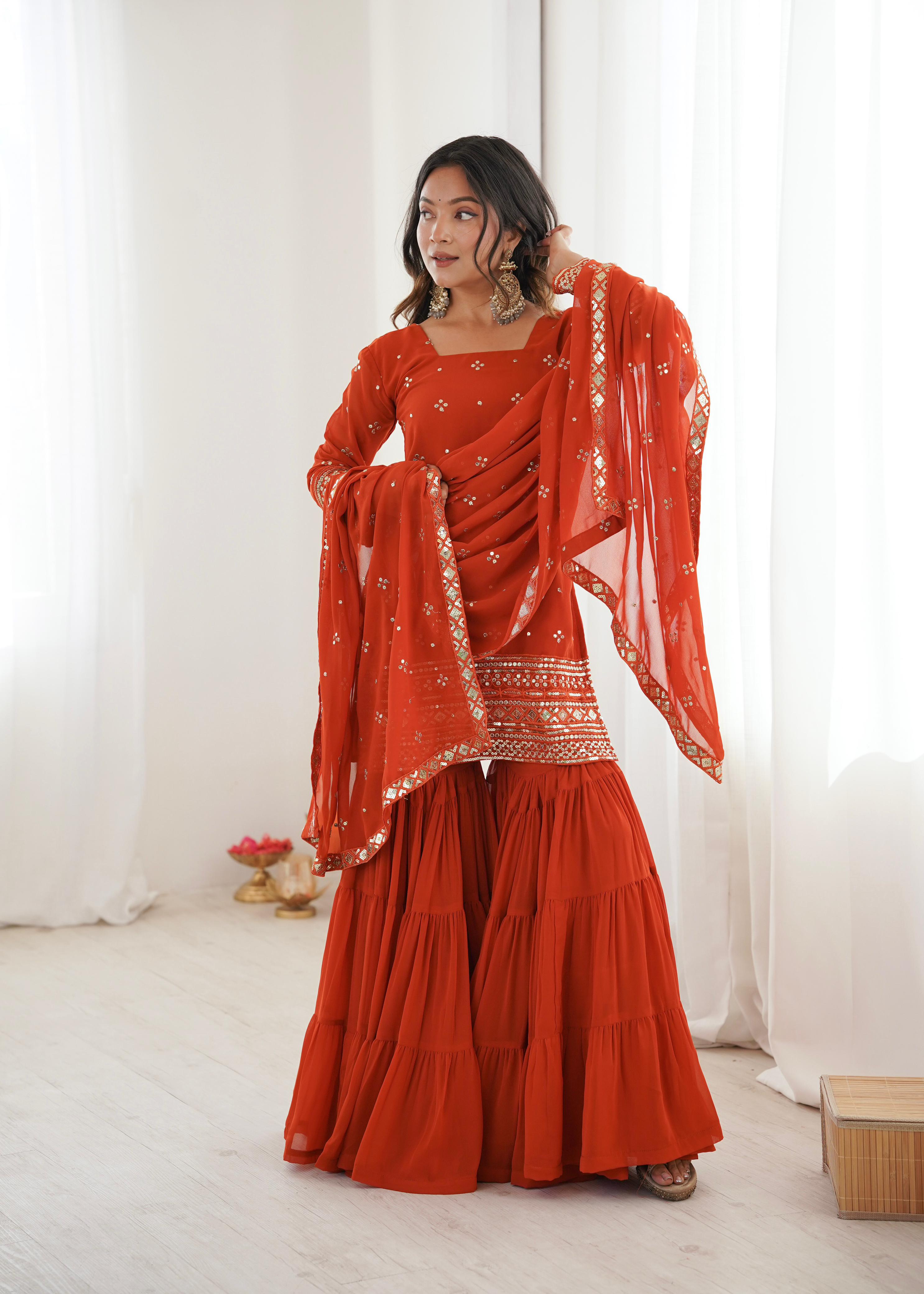 Fanta Georgette With Embroidery Sequence Sharara Set