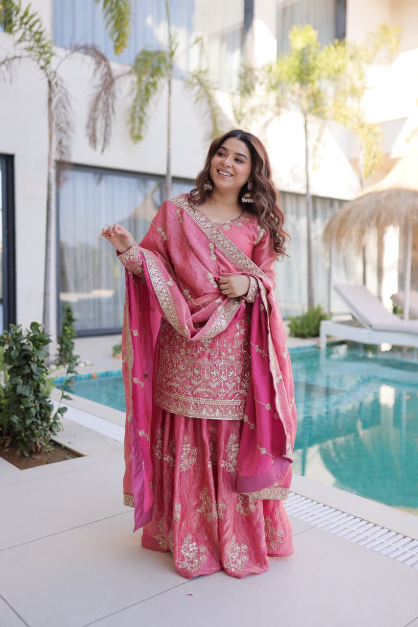 Pink Fendi Crush Embroidered Sharara Set