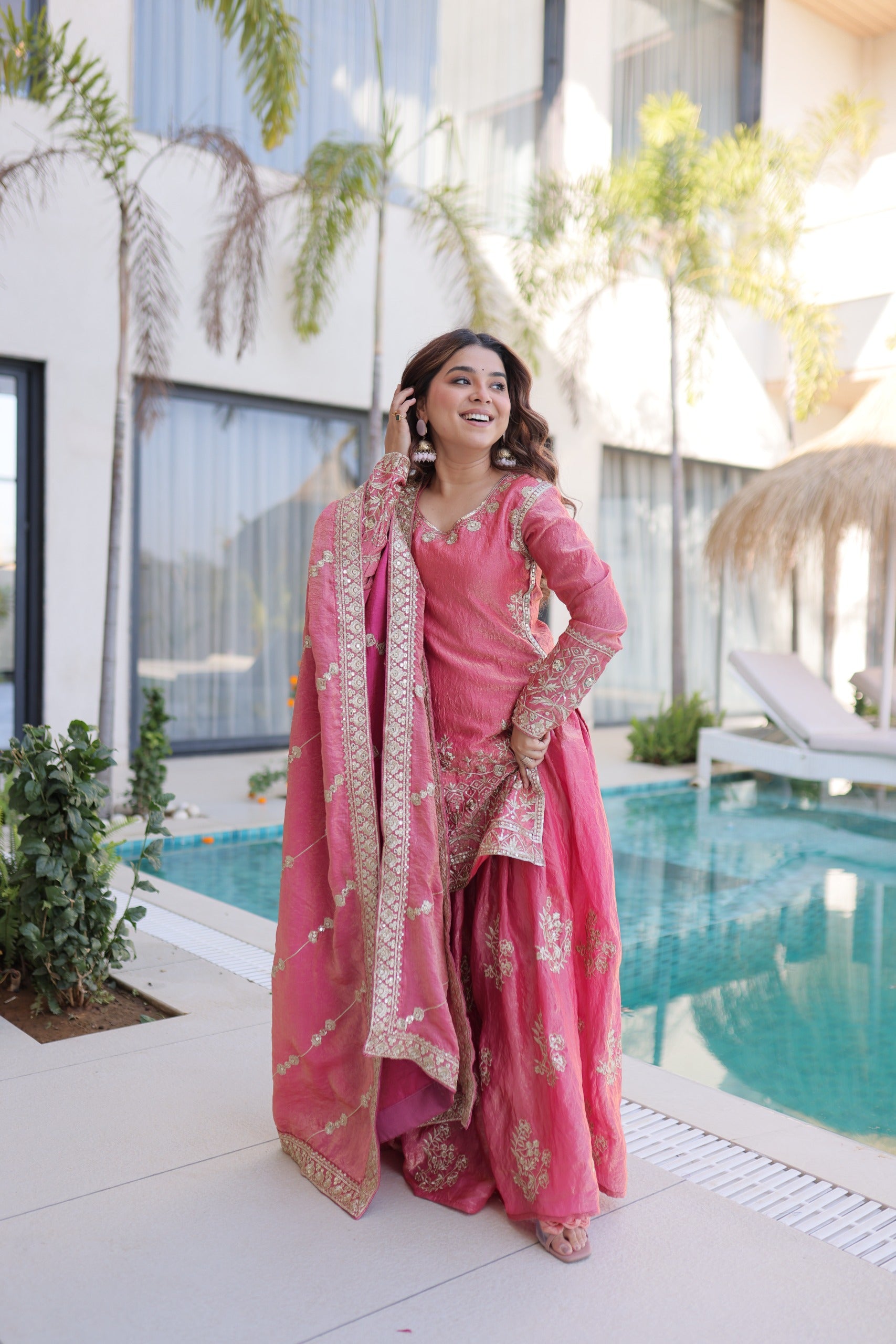 Pink Fendi Crush Embroidered Sharara Set