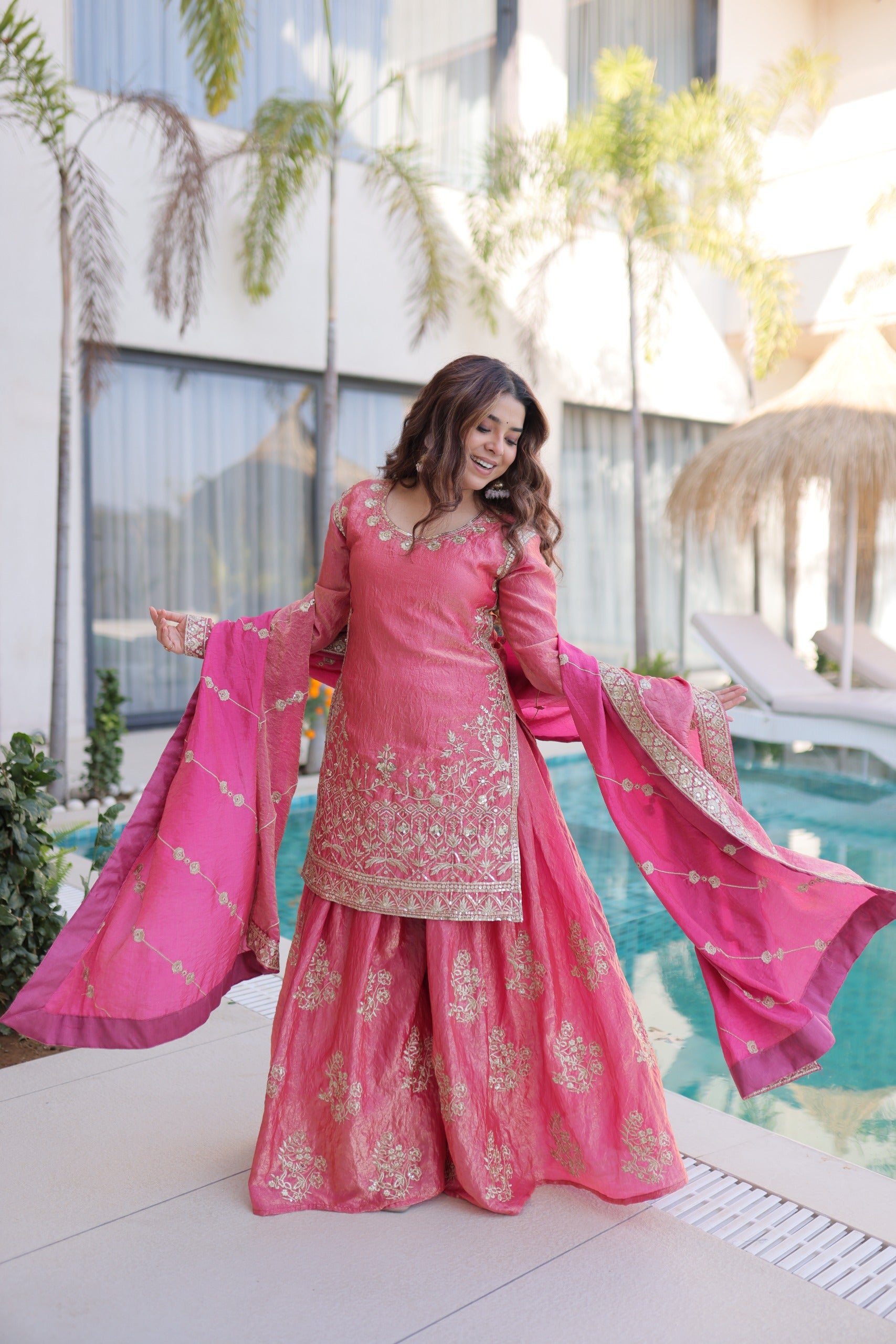 Pink Fendi Crush Embroidered Sharara Set