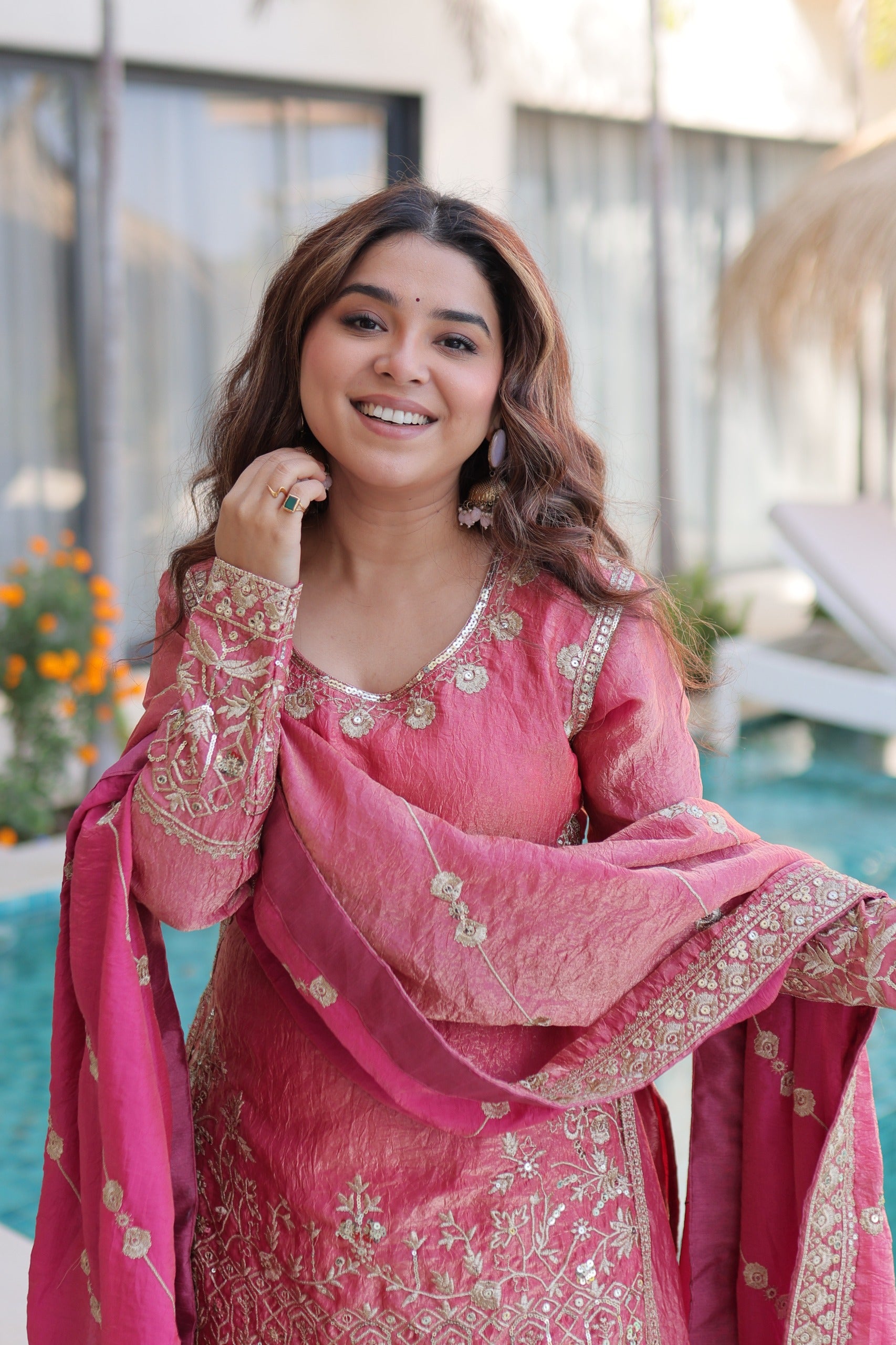 Pink Fendi Crush Embroidered Sharara Set