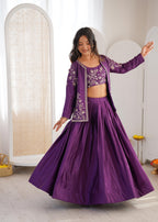 Purple Chinon Silk Lehenga Choli