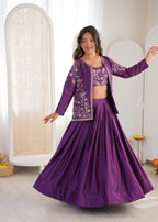 Purple Chinon Silk Lehenga Choli