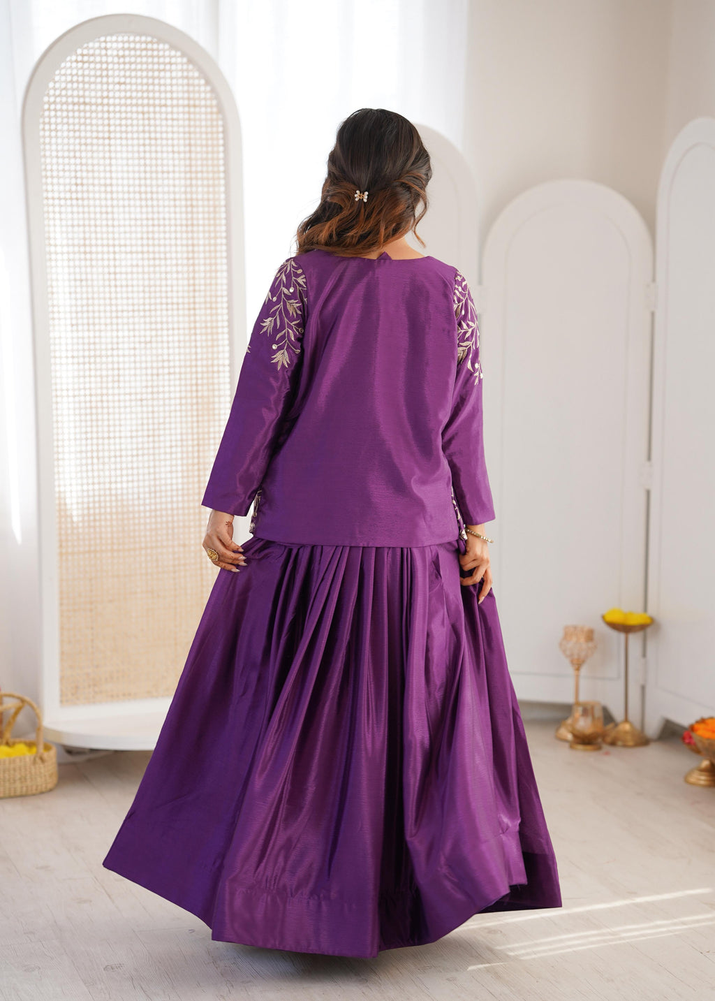 Purple Chinon Silk Lehenga Choli