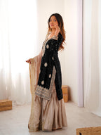 Black Chinon Silk Sharara Set