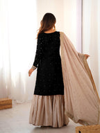 Black Chinon Silk Sharara Set