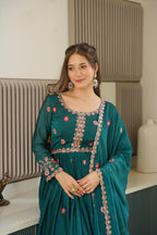 Rama Embroidery Crush Silk Kurta Set