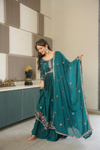 Rama Embroidery Crush Silk Kurta Set