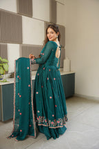 Rama Embroidery Crush Silk Kurta Set