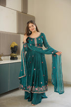 Rama Embroidery Crush Silk Kurta Set
