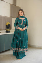 Rama Embroidery Crush Silk Kurta Set