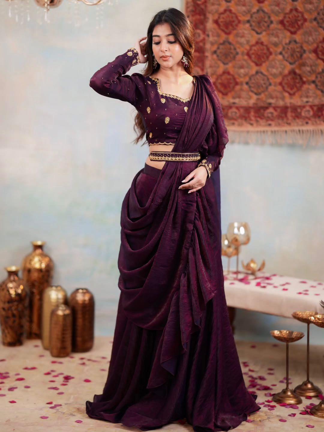 Party Wear Lahenga Saree Ready To Wear