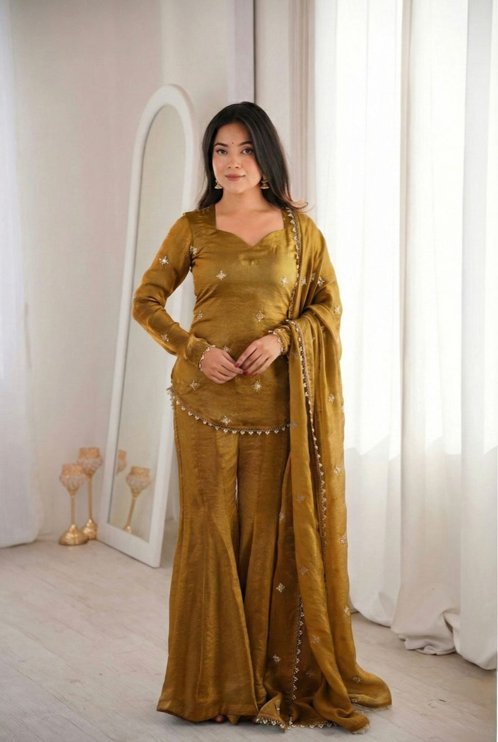 Suhani Fendy Silk Sharara Set (Golden)