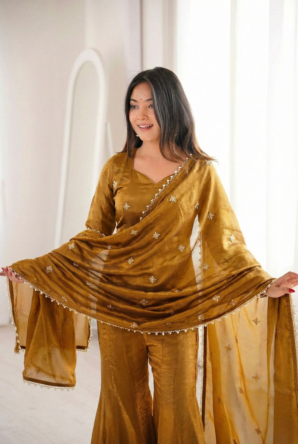 Suhani Fendy Silk Sharara Set (Golden)