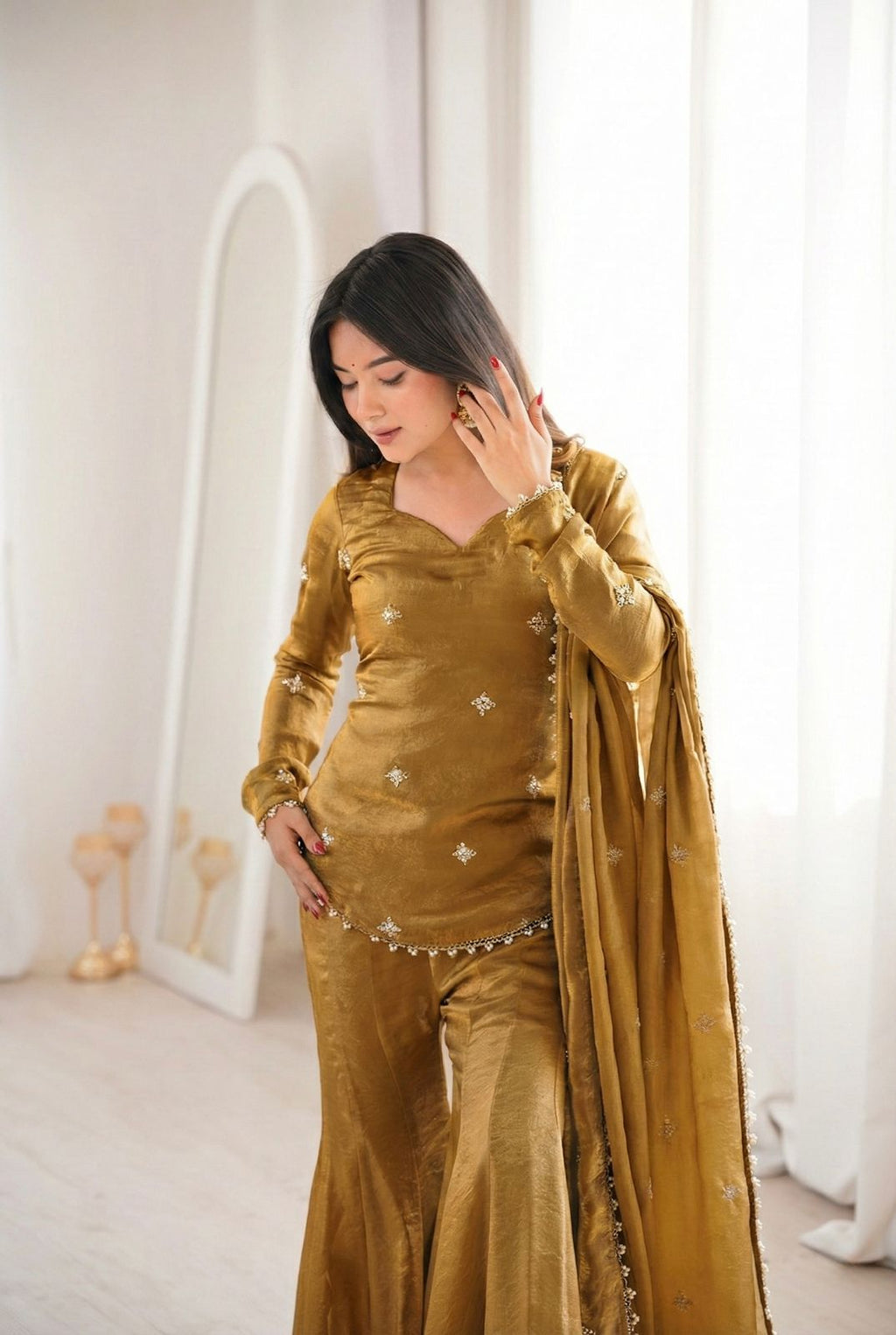 Suhani Fendy Silk Sharara Set (Golden)