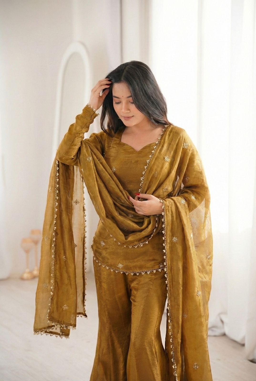 Suhani Fendy Silk Sharara Set (Golden)