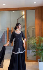 Black Georgette Embroidery Sharara Set