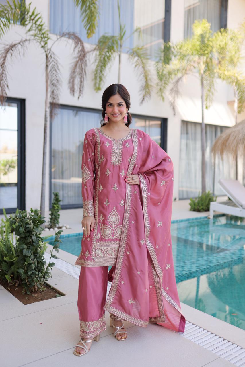Pink Urja Thread Embroidered work  Kurta Set