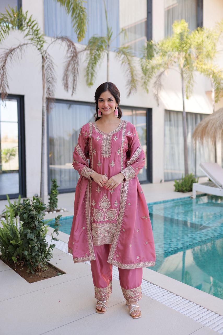 Pink Urja Thread Embroidered work  Kurta Set