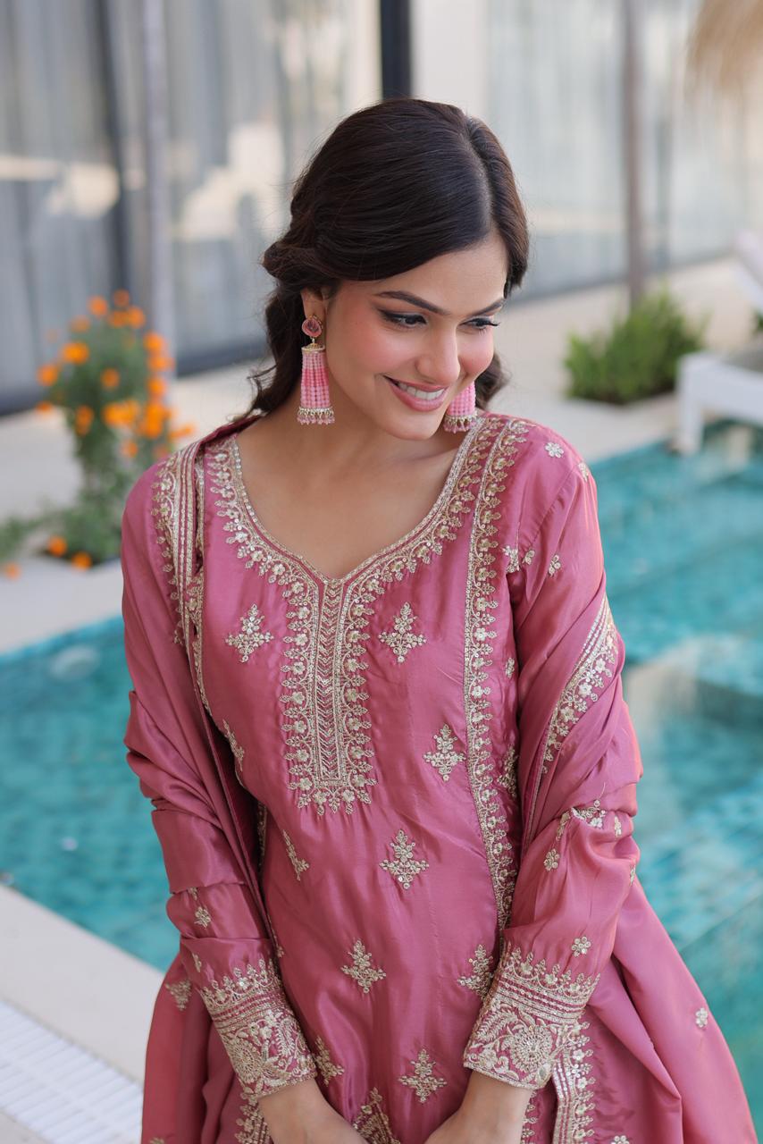 Pink Urja Thread Embroidered work  Kurta Set